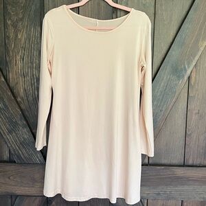 Elegant EUC Cream Pink Cotton Blend Long Sleeve Dress Tunic With Pockets Size L